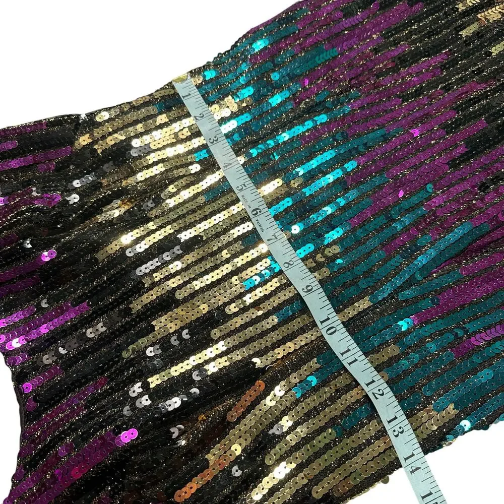 Vintage Alyce 1980s Sequin Mini Party Cocktail Dress Purple Green Gold Sz Med/10